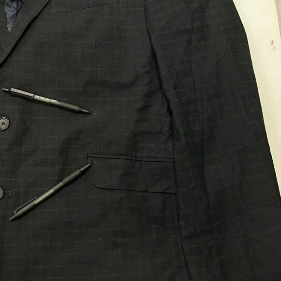 Kenneth Cole Reaction Wool Blazer Suit Jacket Coat 46 R‎ Dark Navy Blue Check - Picture 6 of 8